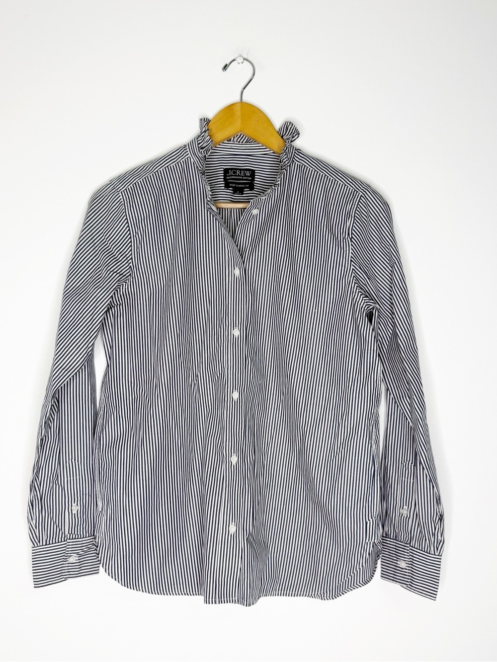 J.Crew Jules Ruffle Collar Striped Cotton Poplin Shirt Size 4 CN850